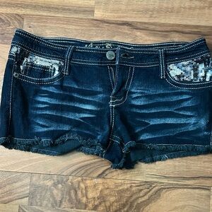 Wallflower Blue Jean Shorts with Sequins